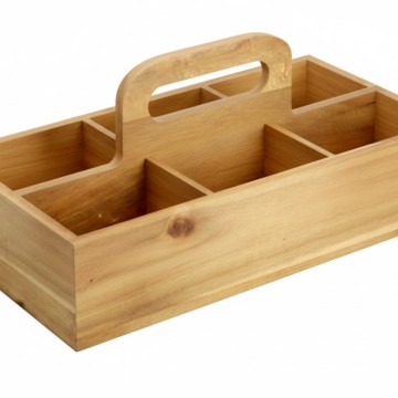 Acacia Wood Compartment Caddy with Handle - Versatile Table Organizer